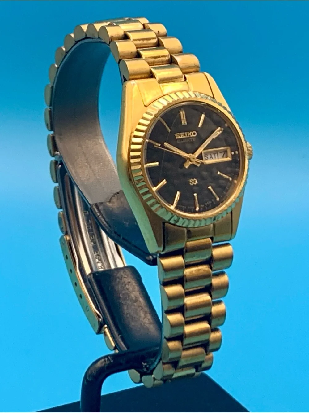 SEIKO 3Y03-0160 Women’s Vintage Watch Fluted Bezel Day/Date Working New Battery